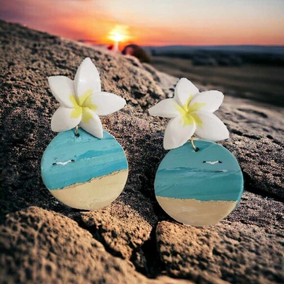 Jewelry - Handmade Plumeria Beach View Earrings